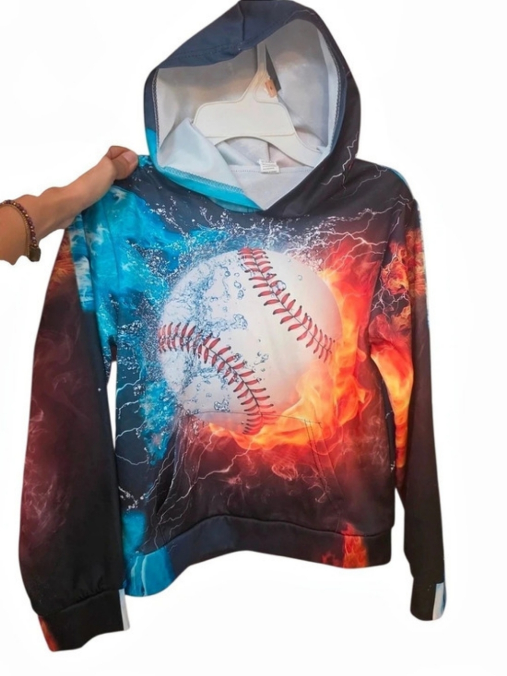 Baseball Graphic Pullover Hoodie in Black & Blue Like New